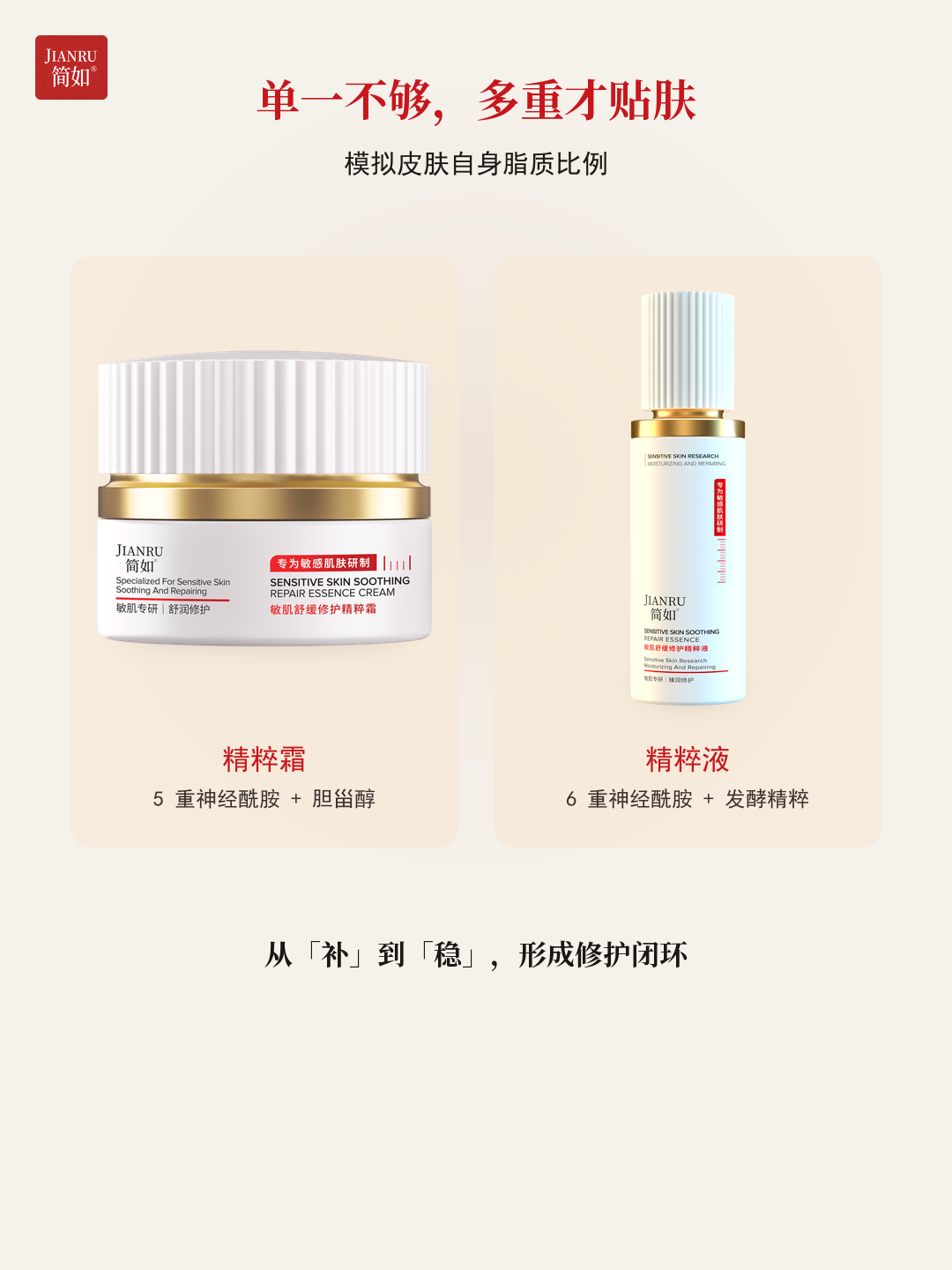 单一不够，多重才贴肤（精粹霜 5 重 + 精粹液 6 重）